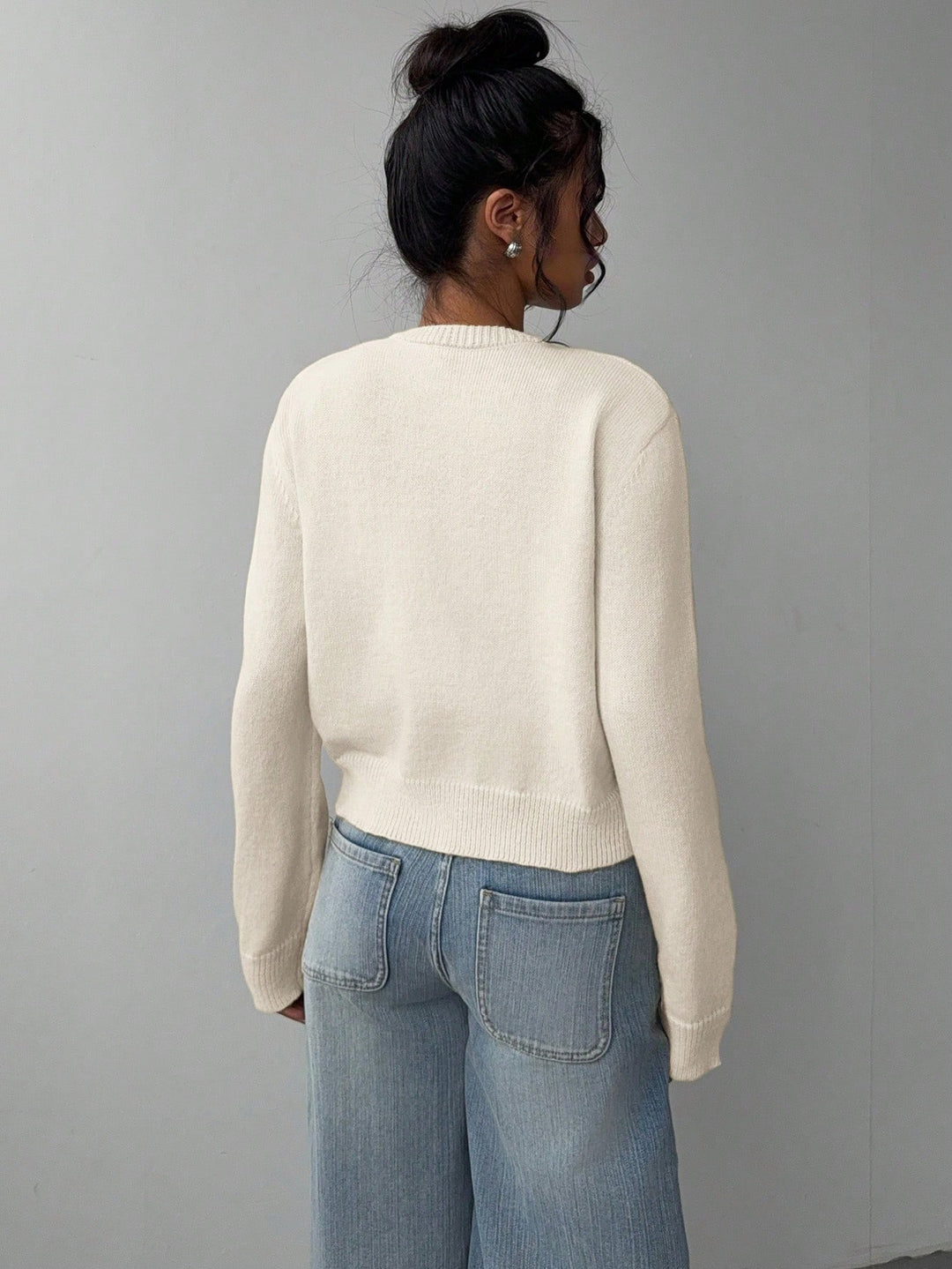 Cropped Cardigan – Knitted Slim Fit Long Sleeve Women&