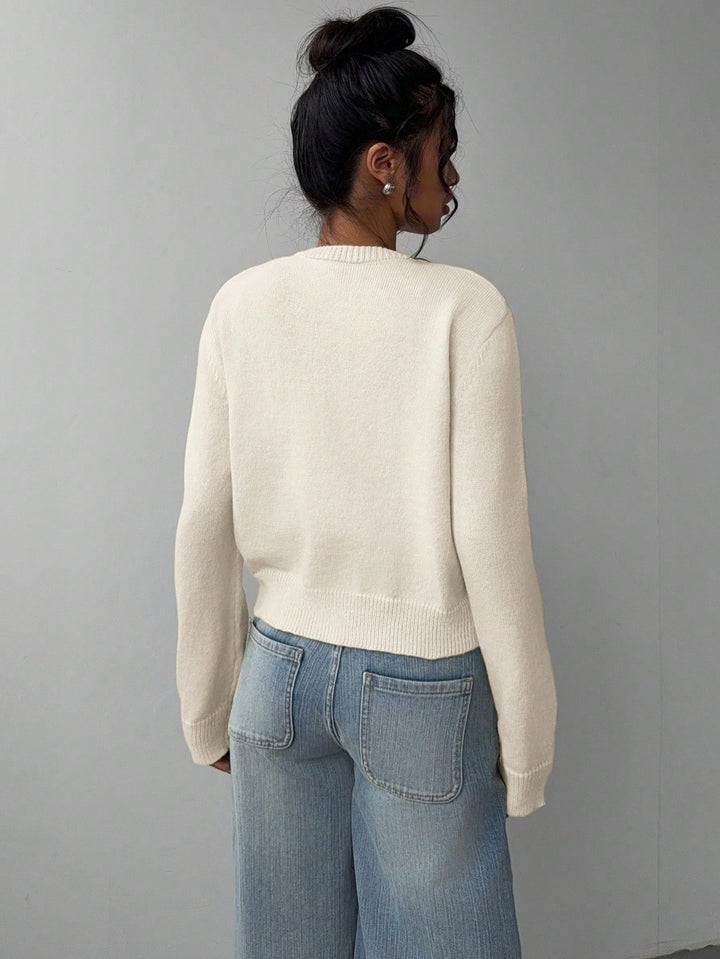 Cropped Cardigan – Knitted Slim Fit Long Sleeve Women&