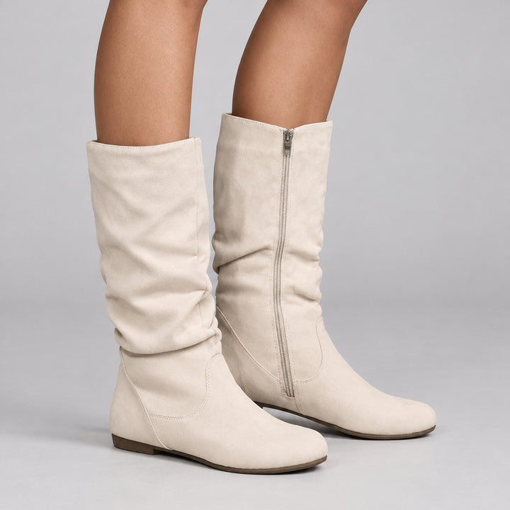 Vegan Mid-Calf Boot for Women – Pleated Design, Side Zip