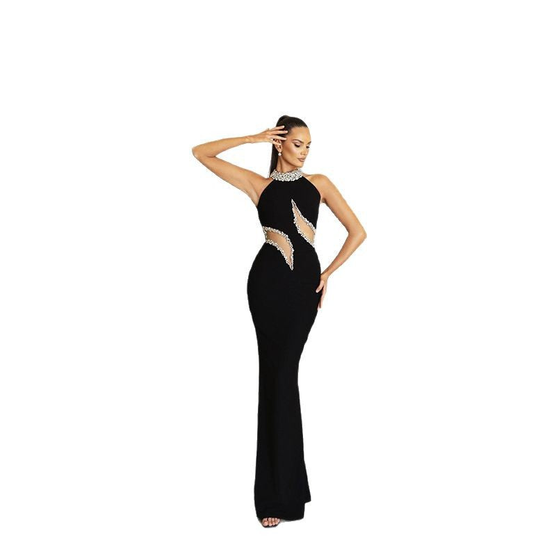Maxi Dress for Women – Mesh Bandage Rhinestone Evening Gown