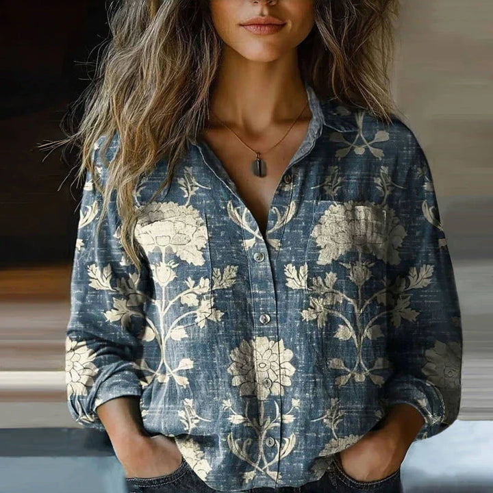 Linen Top for Women – Printed Relaxed Fit Blouse for Everyday Comfort