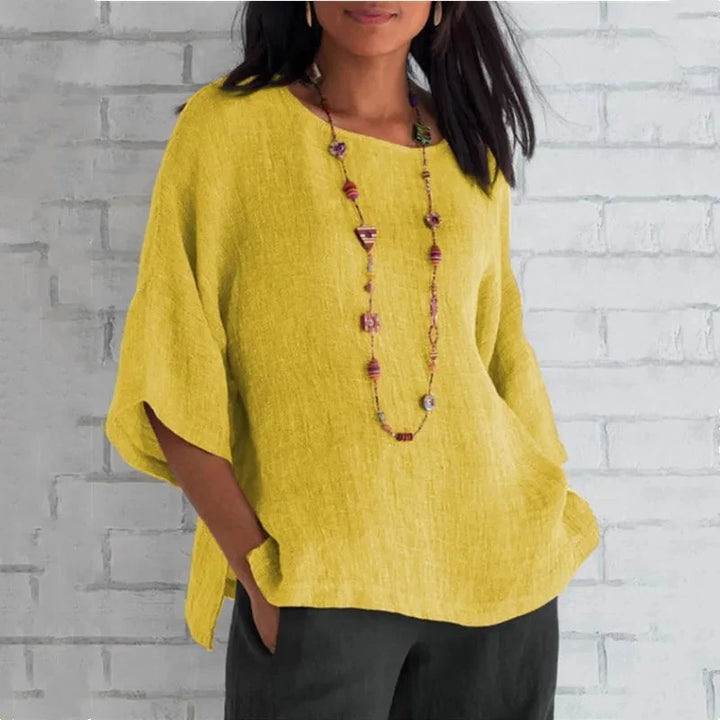Linen Shirt Women – Trumpet Sleeve Relaxed Fit Cotton Blend Blouse