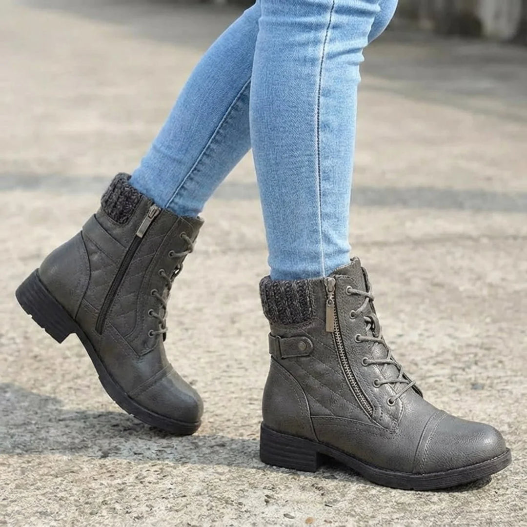 Ankle Boots Vegan Leather Lace Up Booties Women’s Side Zip Chunky Heel