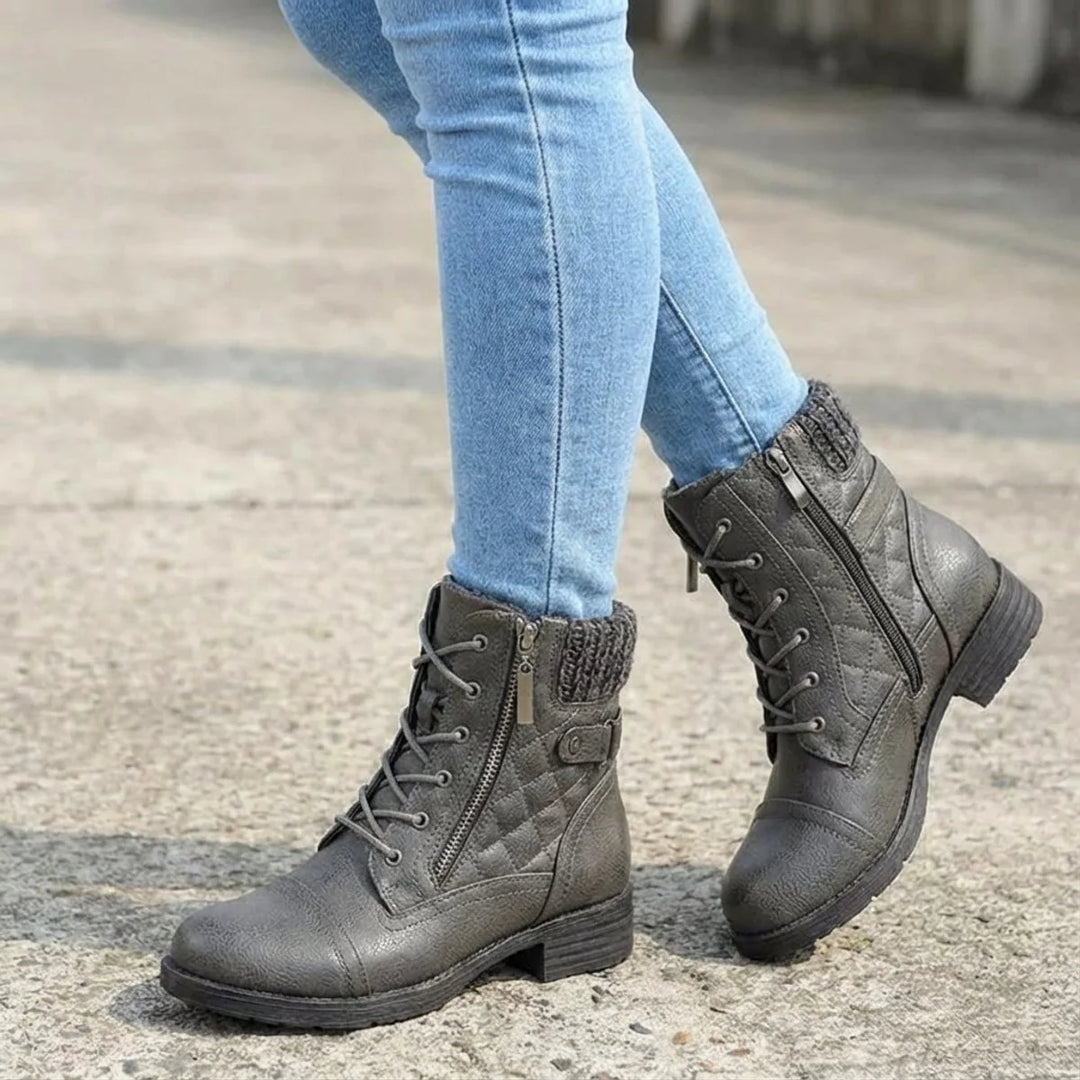 Ankle Boots Vegan Leather Lace Up Booties Women’s Side Zip Chunky Heel