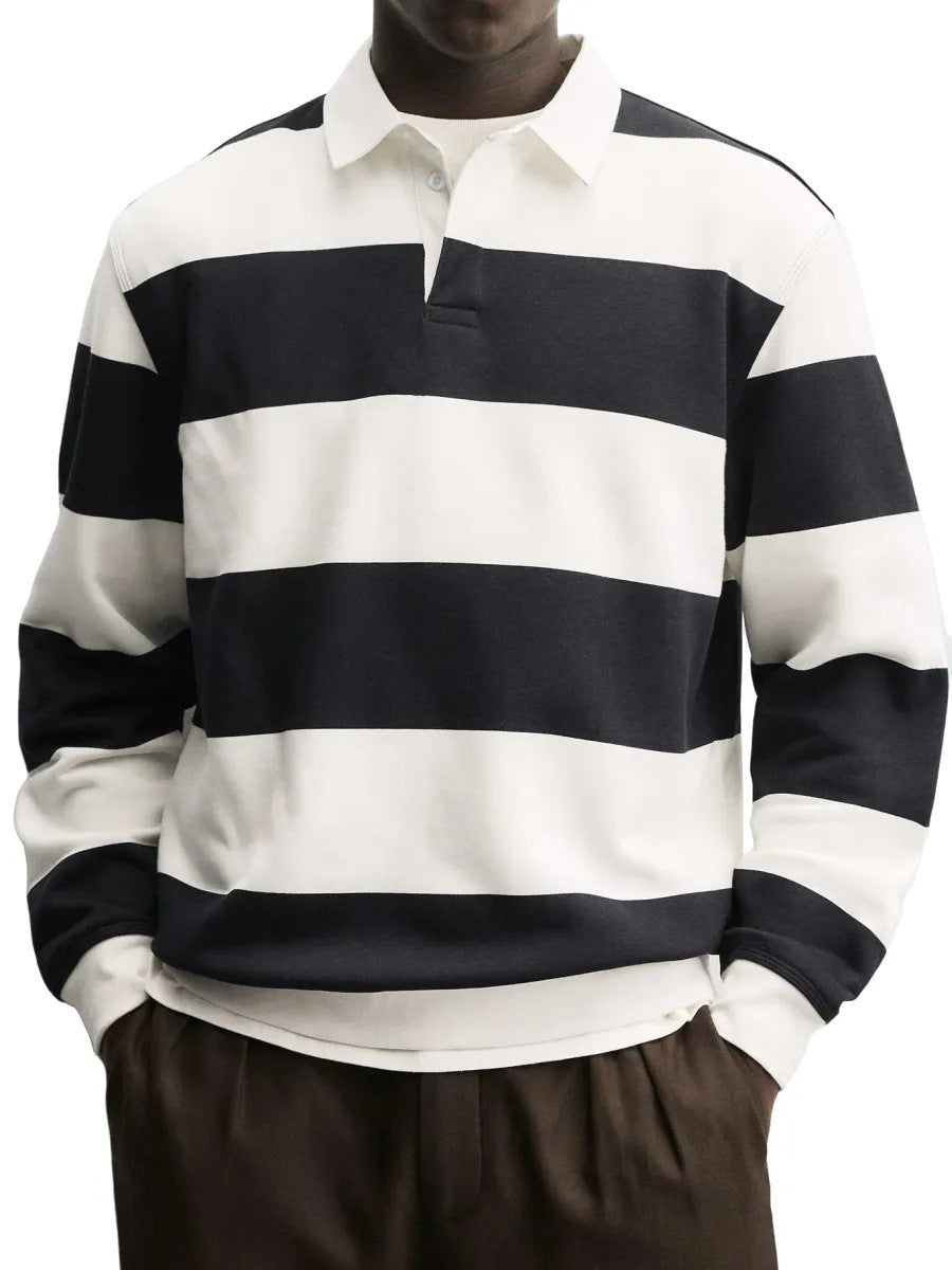 Men’s Long Sleeve Striped T-Shirt – Thick Knit Relaxed Fit