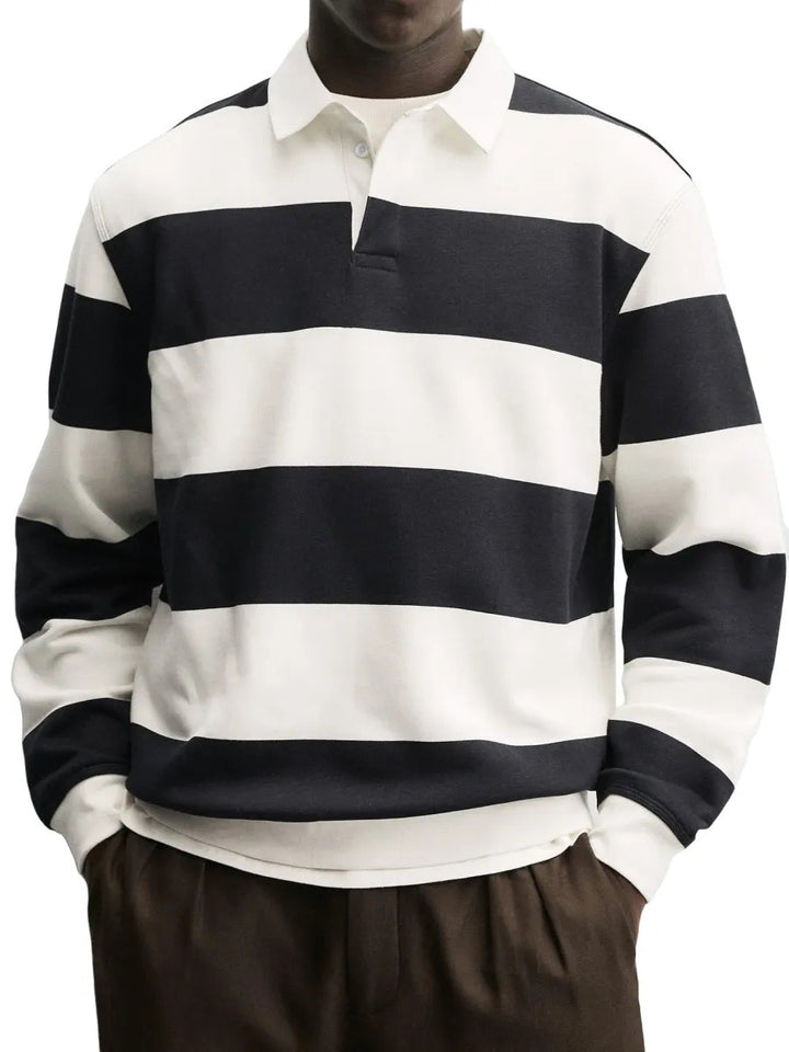 Men’s Long Sleeve Striped T-Shirt – Thick Knit Relaxed Fit