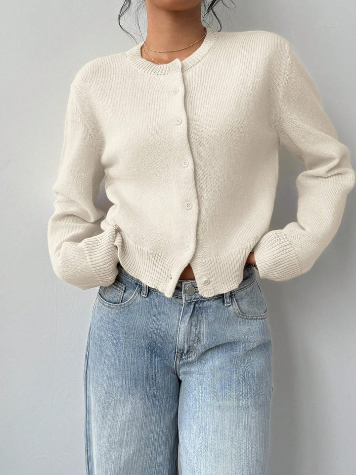 Cropped Cardigan – Knitted Slim Fit Long Sleeve Women&