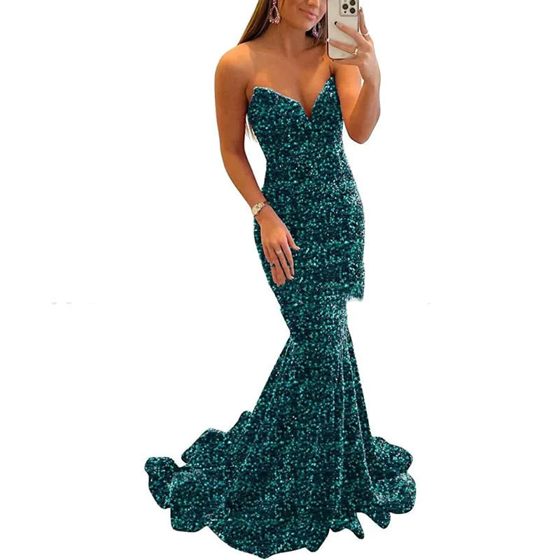 Sequin Maxi Dress for Women – Elegant Formal Evening Gown