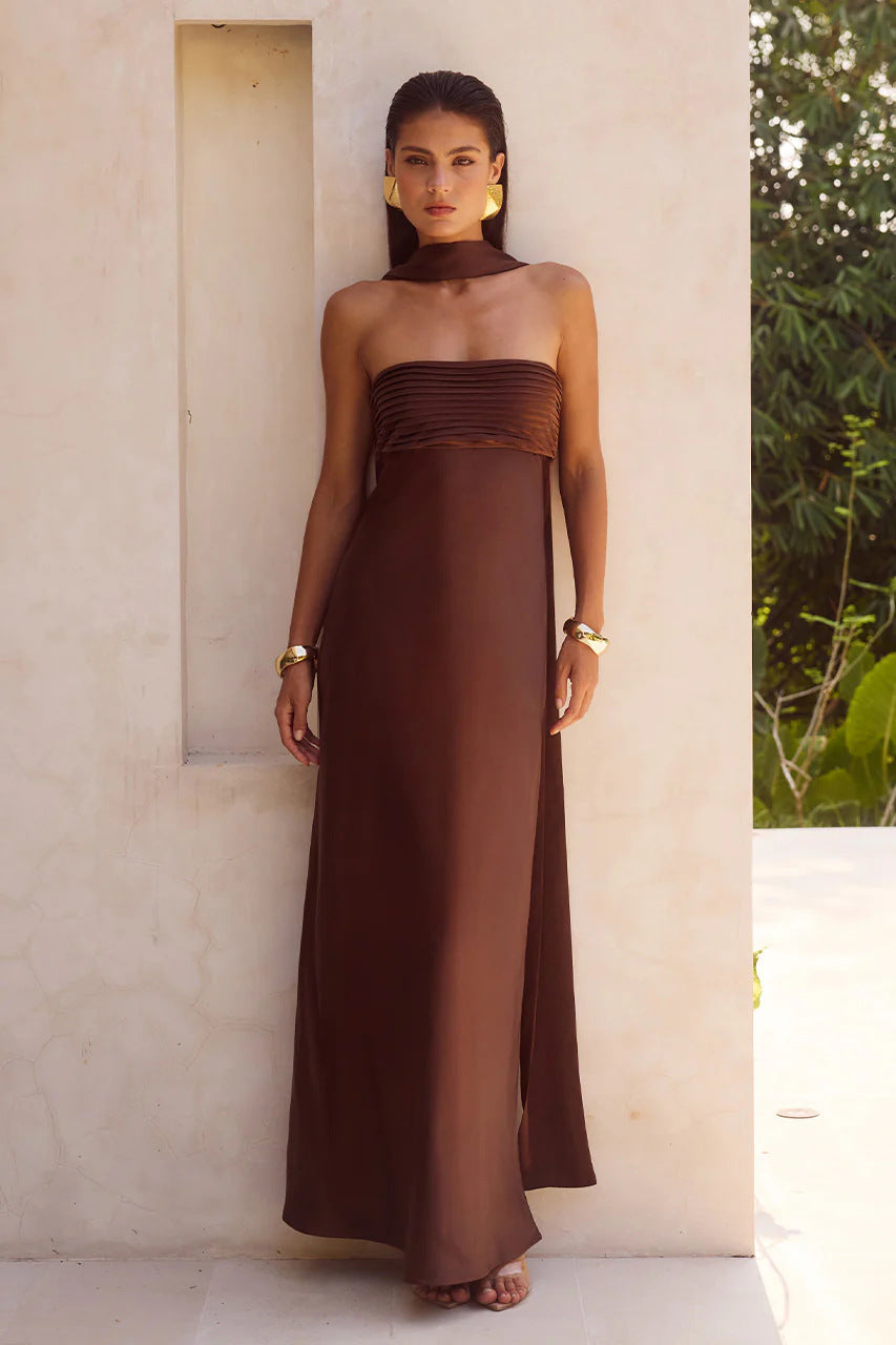 Strapless Satin Maxi Dress – Lace Up Formal Women&