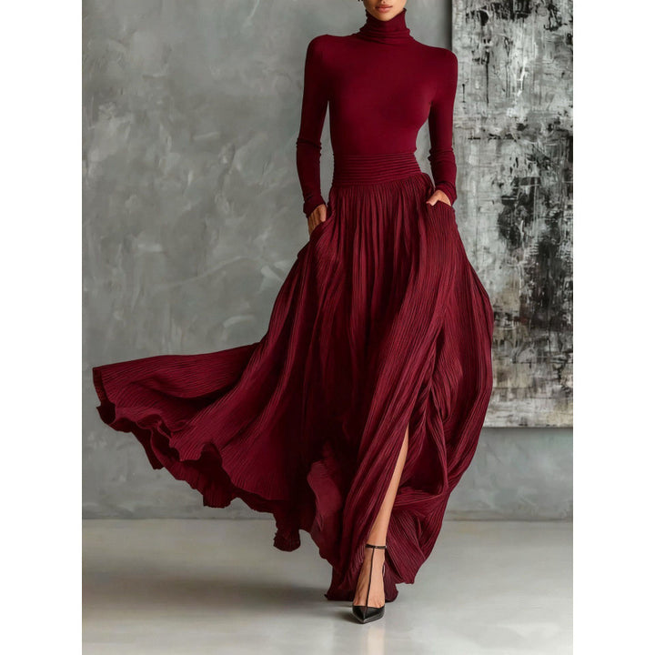 Slim Maxi Dress for Women – Pleated &amp; Ruched Lightweight Fabric