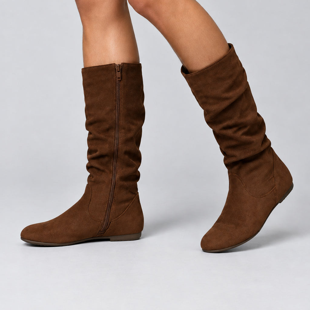 Vegan Mid-Calf Boot for Women – Pleated Design, Side Zip