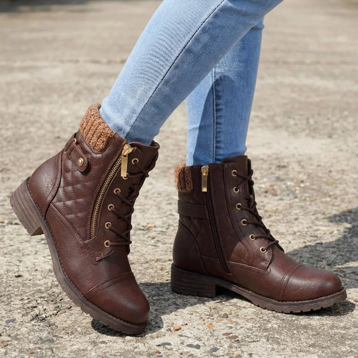 Ankle Boots Vegan Leather Lace Up Booties Women’s Side Zip Chunky Heel