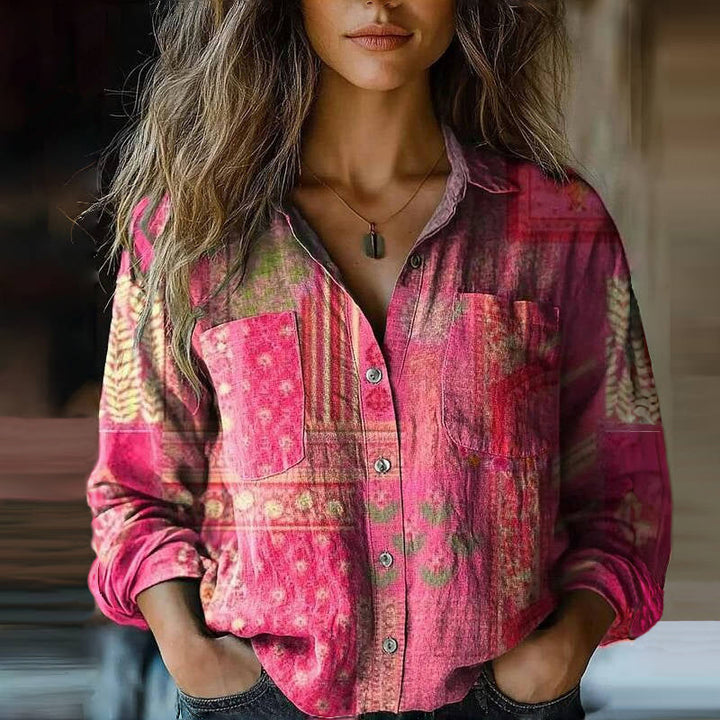 Linen Top for Women – Printed Relaxed Fit Blouse for Everyday Comfort