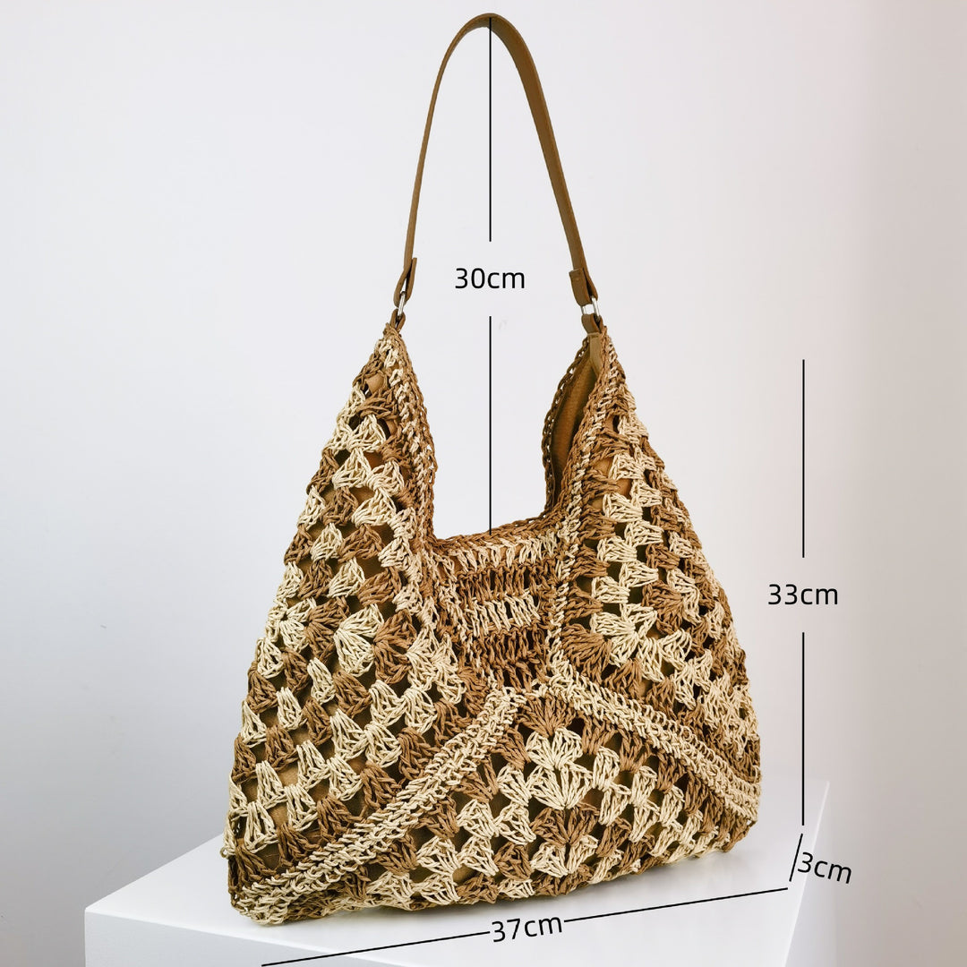 Straw Shoulder Bag for Women – Handmade Woven Contrast Weave Purse