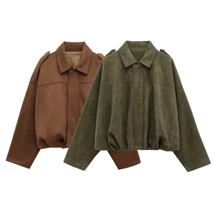 Suede Effect Bomber Jacket Coat – Modern Unisex Silhouette