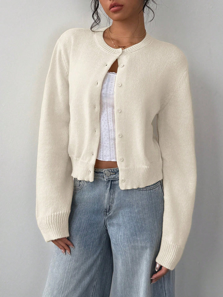 Cropped Cardigan – Knitted Slim Fit Long Sleeve Women&