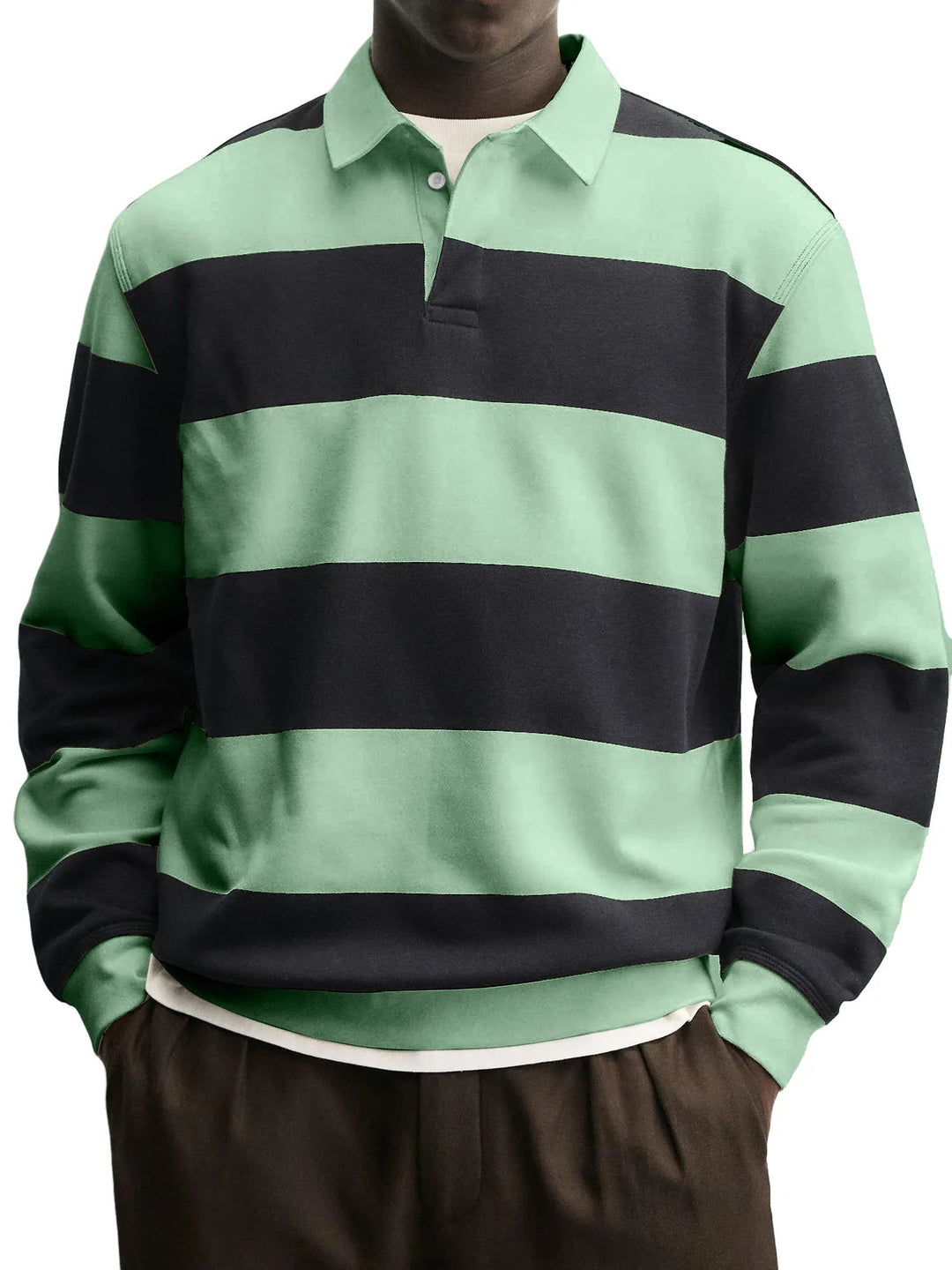 Men’s Long Sleeve Striped T-Shirt – Thick Knit Relaxed Fit