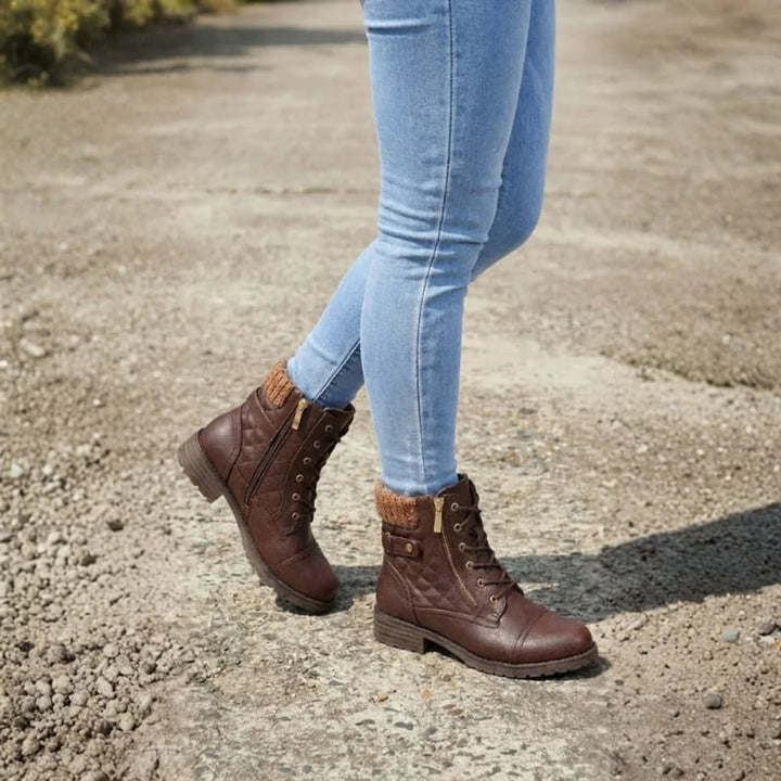 Ankle Boots Vegan Leather Lace Up Booties Women’s Side Zip Chunky Heel