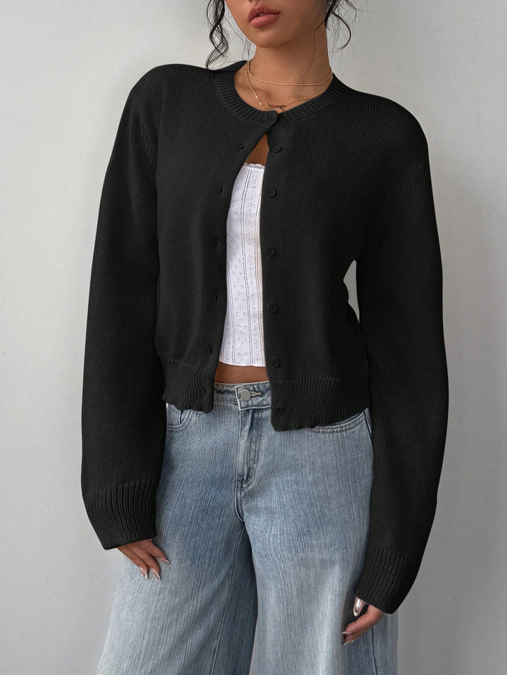 Cropped Cardigan – Knitted Slim Fit Long Sleeve Women&