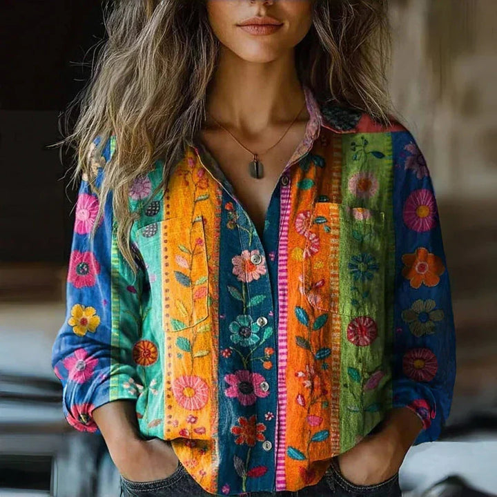 Linen Top for Women – Printed Relaxed Fit Blouse for Everyday Comfort