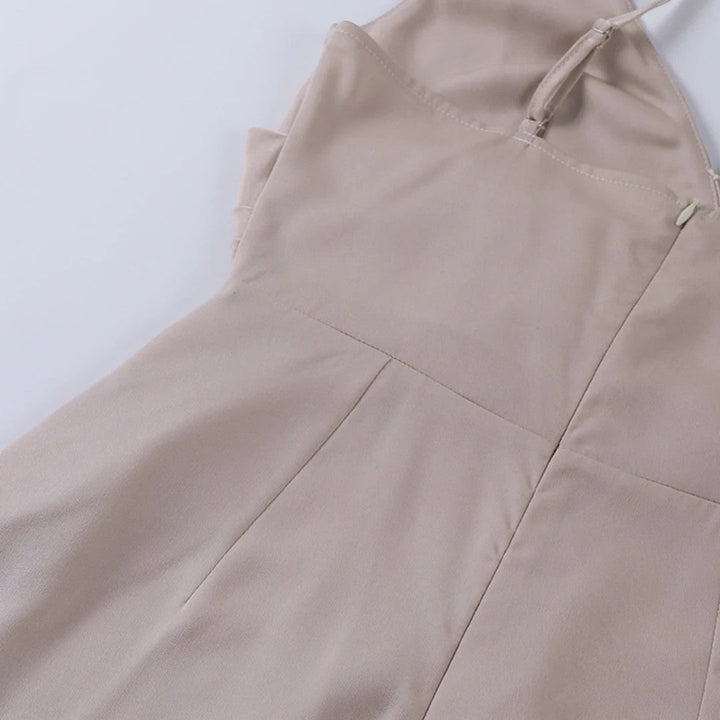 Women's V-Neck Slip Dress Silky Fabric Slim Fit – Side Slit Spaghetti Strap