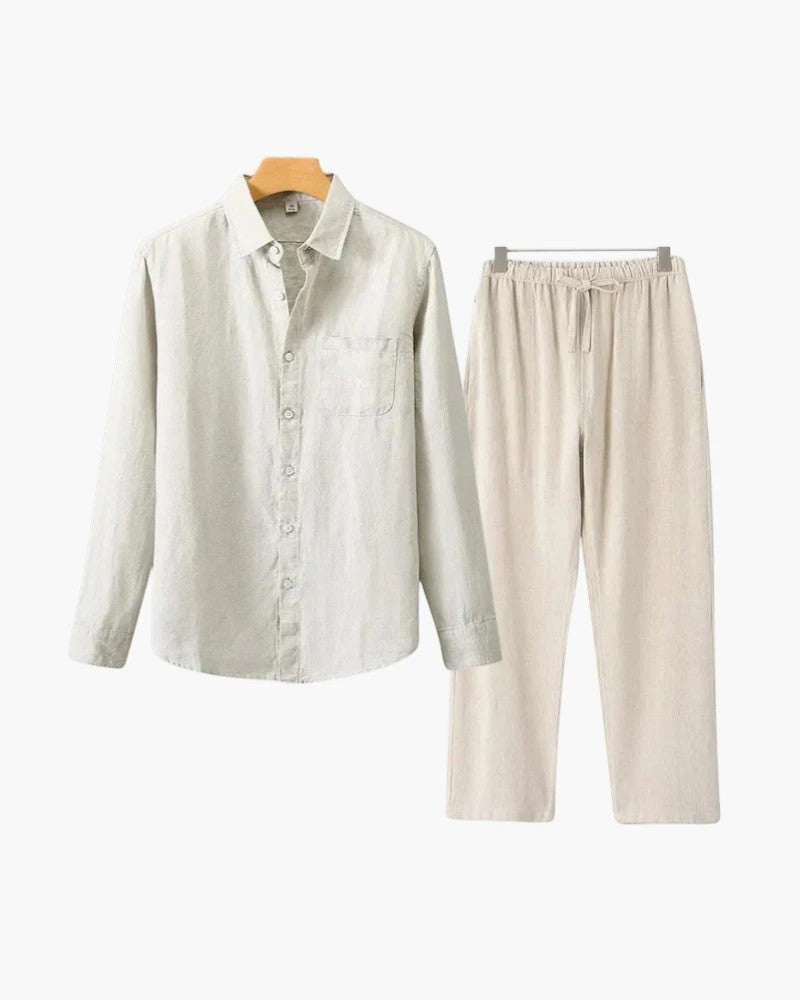 Men's Linen Shirt and Pants Set – Long Sleeve Relaxed Fit Matching