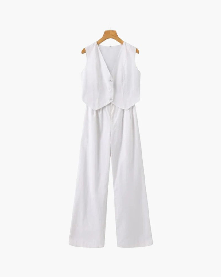 Women's Cotton Vest and Wide Leg Pants Set – Sleeveless Co-Ord