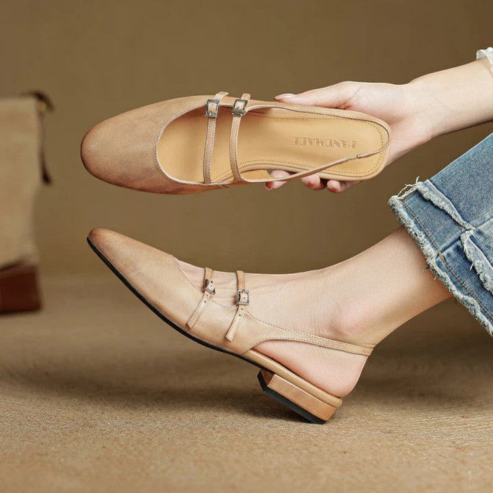 Women's Full-Grain Leather Flat Sandals – Single Strap Sheepskin Insole