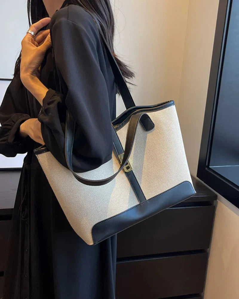Women's Structured Canvas Tote Bag Large Capacity – Zip Double Handles