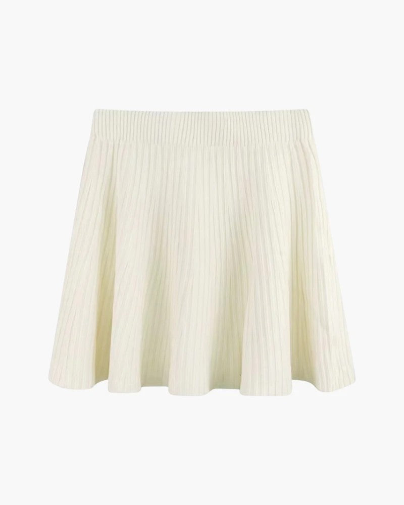 Women's Soft Knit High-Waist Pleated Mini Skirt – A-Line Flared