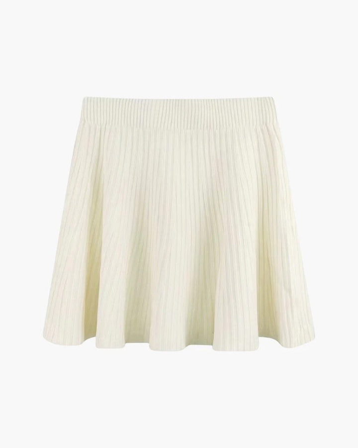 Women's Soft Knit High-Waist Pleated Mini Skirt – A-Line Flared