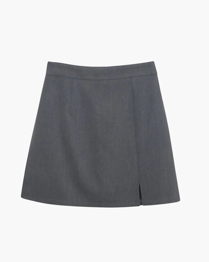 Women's Smooth Woven High-Waist Mini Skirt – A-Line Discreet Side Slit