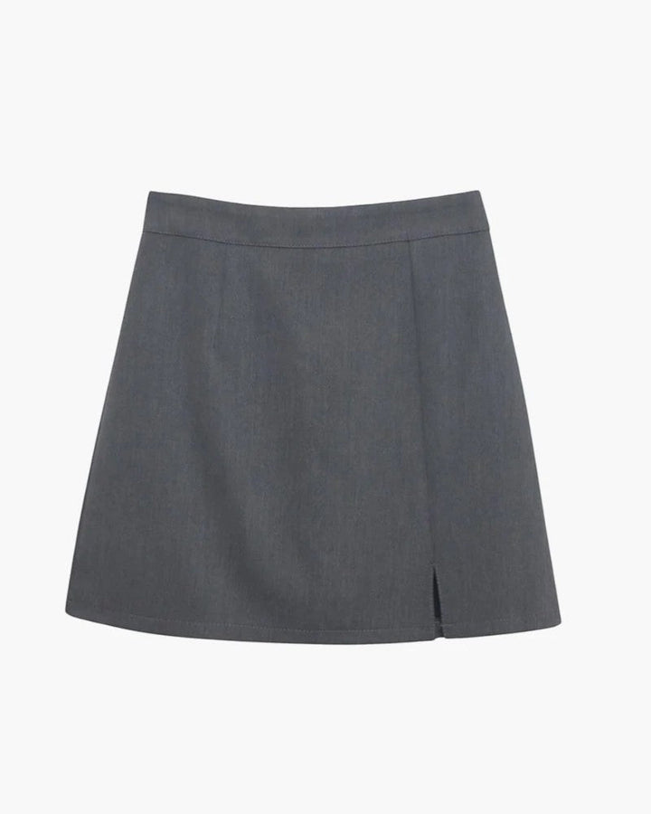 Women's Smooth Woven High-Waist Mini Skirt – A-Line Discreet Side Slit