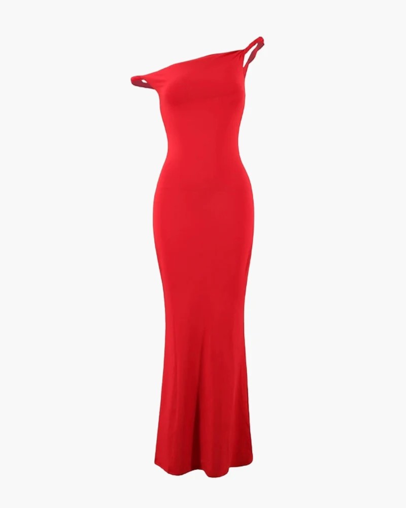 Women's Stretch Knit One-Shoulder Maxi Dress – Sleeveless Bodycon