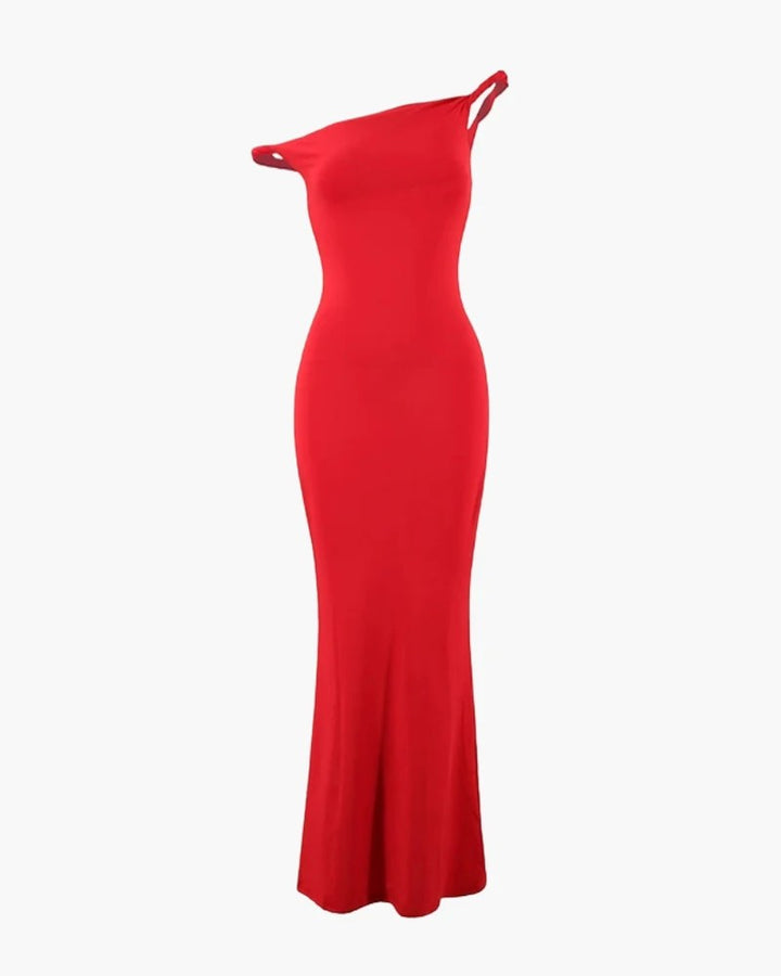 Women's Stretch Knit One-Shoulder Maxi Dress – Sleeveless Bodycon