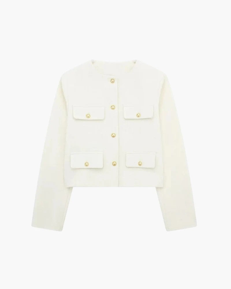 Women's Soft Woven Cropped Blazer – Slightly Oversized Button Closure