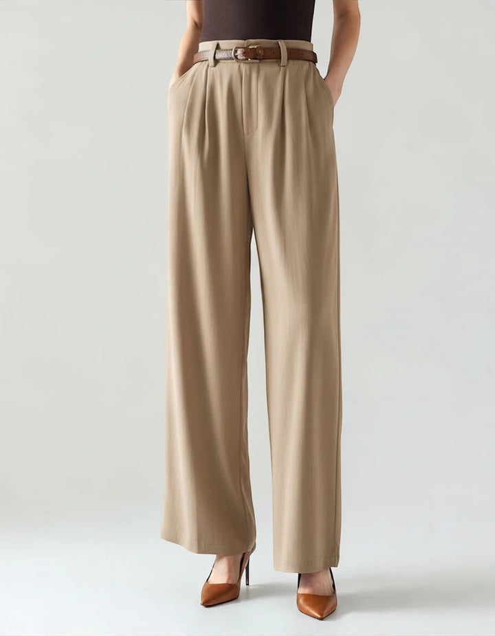 Women's Woven High-Waist Wide Leg Pants – Lightweight Structured Fit