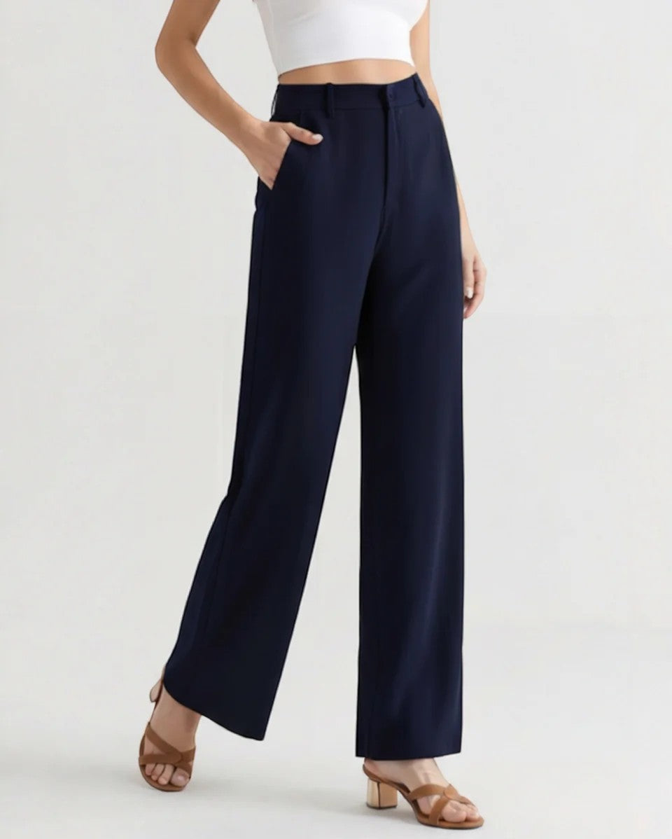 Women's Cotton Wide Leg Pants – Structured Waist Ankle Length Relaxed