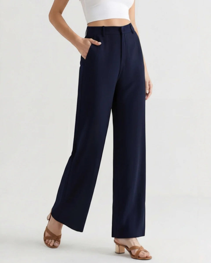 Women's Cotton Wide Leg Pants – Structured Waist Ankle Length Relaxed