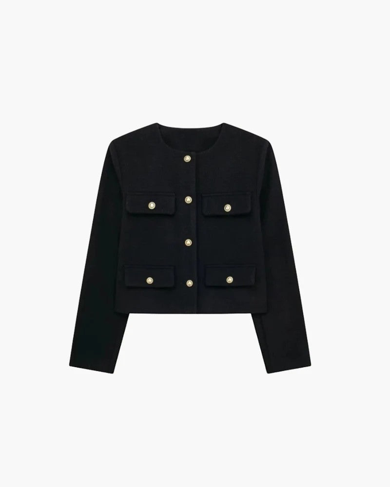 Women's Soft Woven Cropped Blazer – Slightly Oversized Button Closure