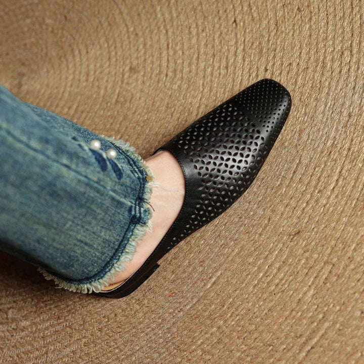 Women's Full-Grain Leather Mules Closed Toe – Sheepskin Insole Fit