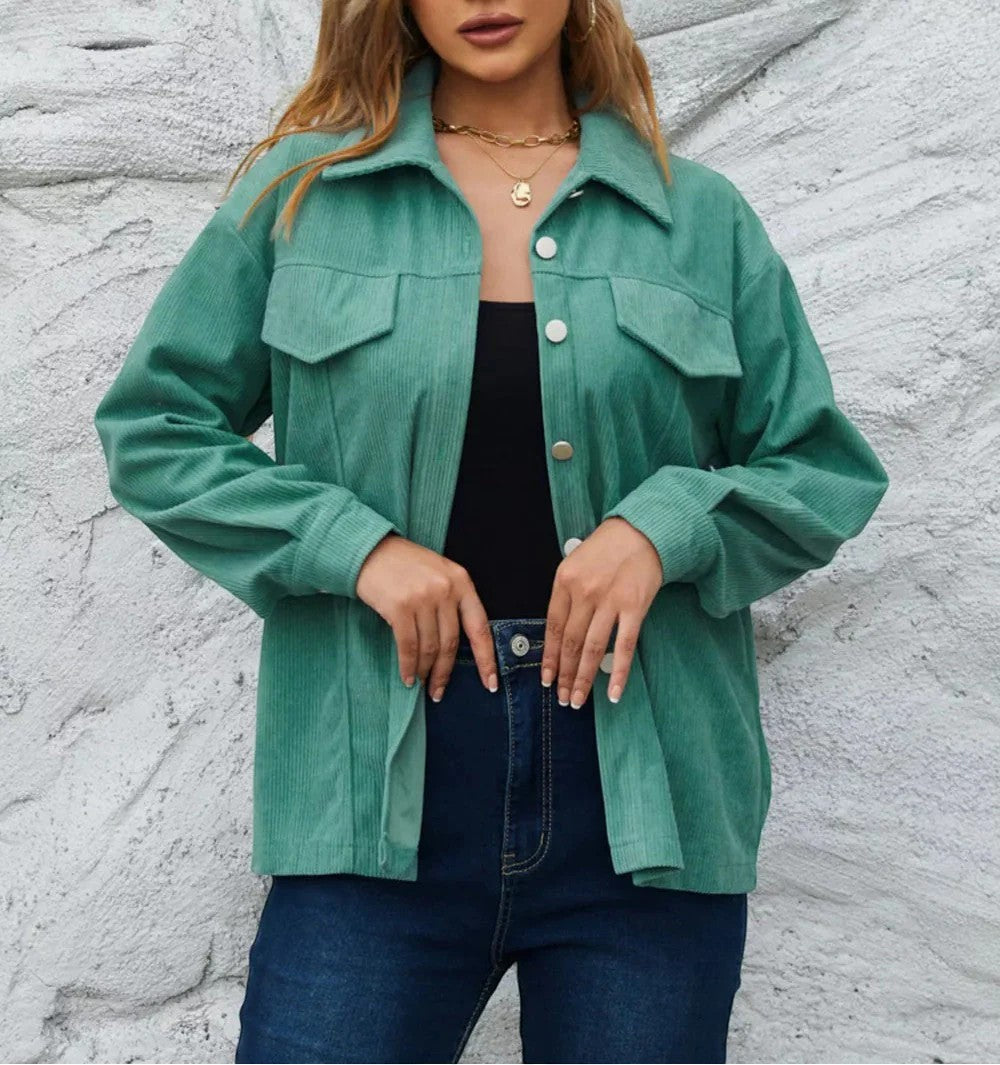 Women's Corduroy Overshirt – Button Front Relaxed Fit Long Sleeve