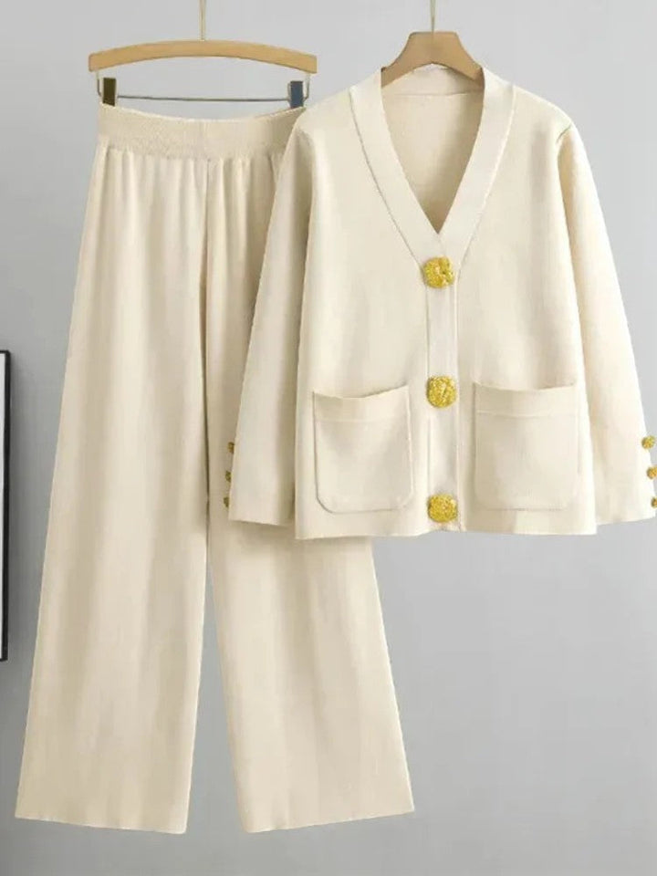 Women's Acrylic Knit Set – Cardigan Wide Leg Pants Relaxed Two-Piece