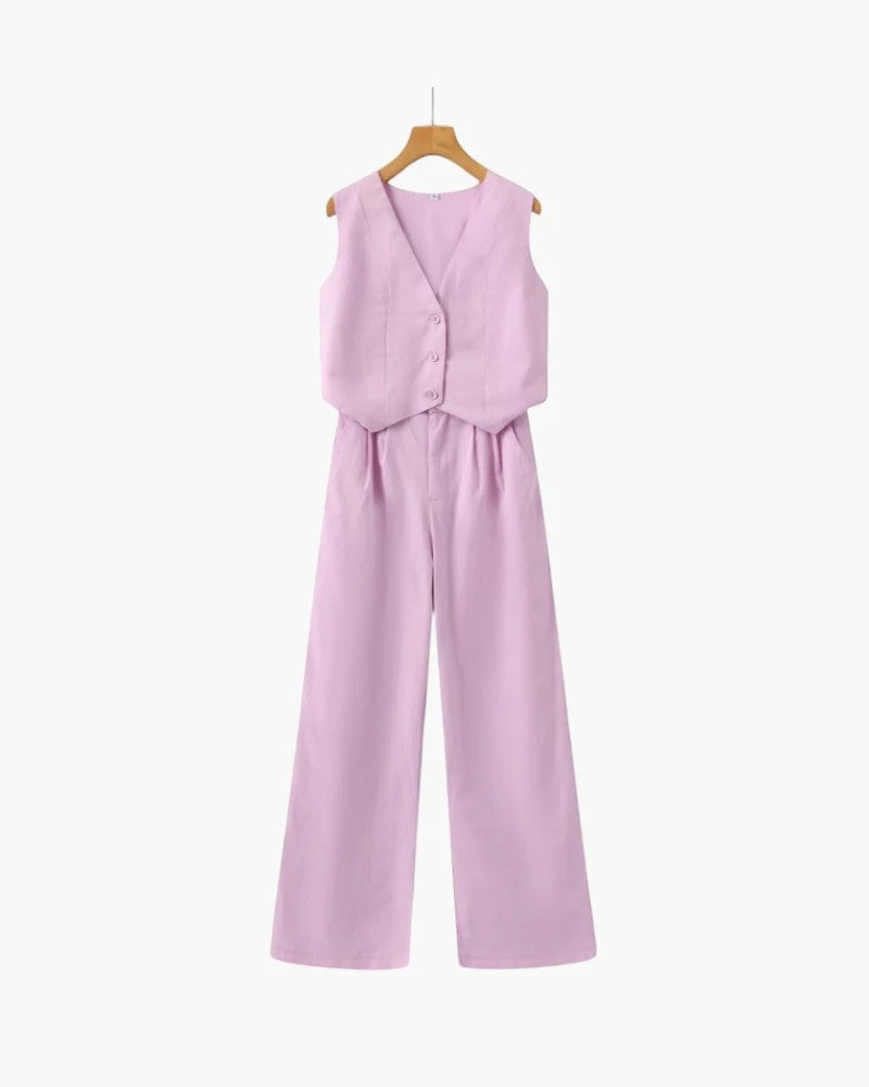 Women's Cotton Vest and Wide Leg Pants Set – Sleeveless Co-Ord