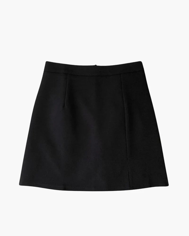 Women's Smooth Woven High-Waist Mini Skirt – A-Line Discreet Side Slit