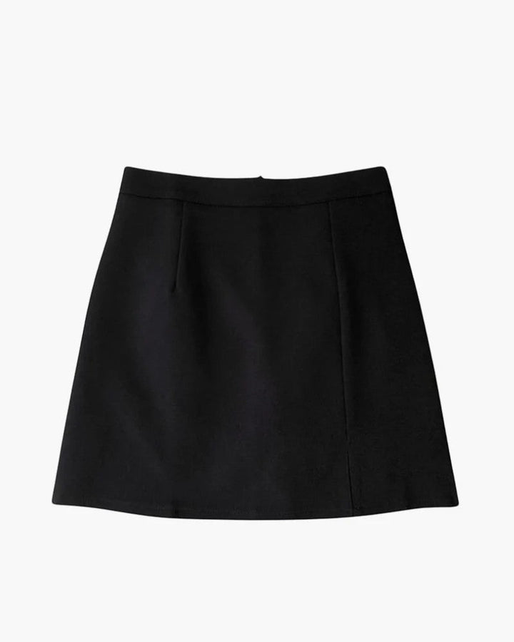 Women's Smooth Woven High-Waist Mini Skirt – A-Line Discreet Side Slit