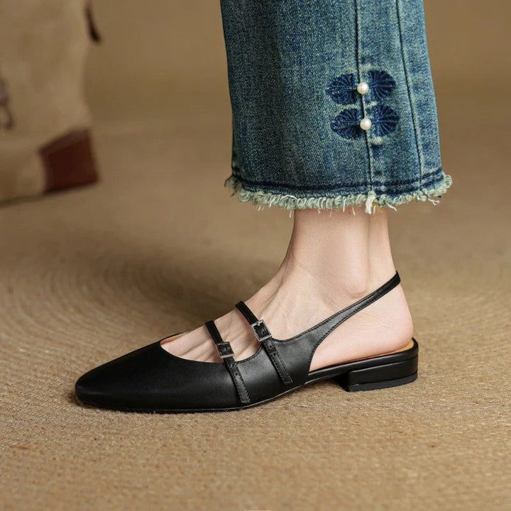 Women's Full-Grain Leather Flat Sandals – Single Strap Sheepskin Insole