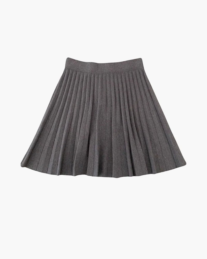 Women's Soft Knit High-Waist Pleated Mini Skirt – A-Line Flared