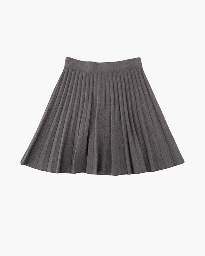 Women's Soft Knit High-Waist Pleated Mini Skirt – A-Line Flared