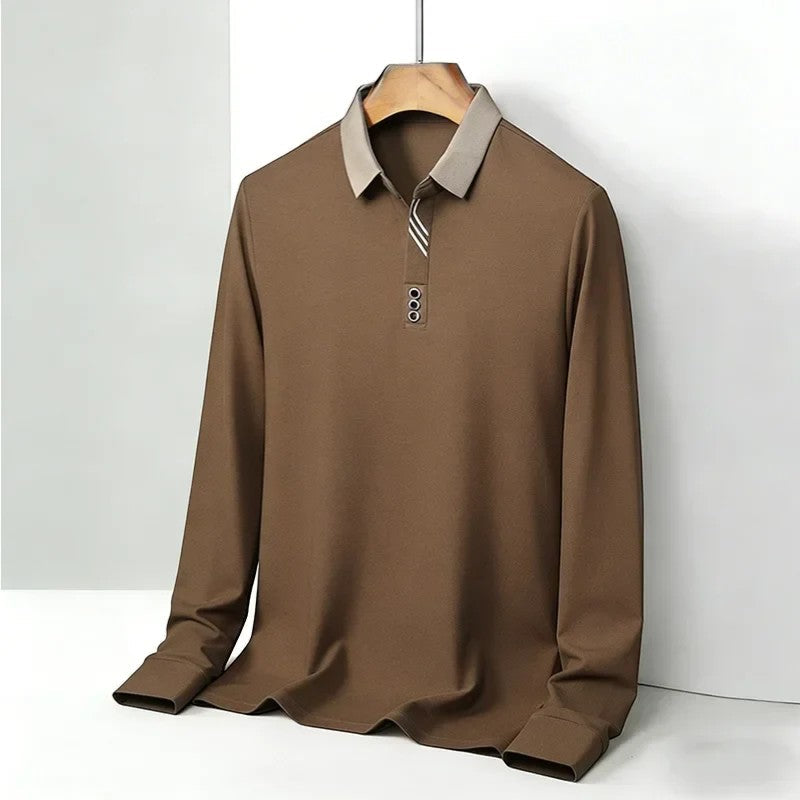 Men's Cotton Blend Polo Shirt – Long Sleeve Regular Fit Classic Collar